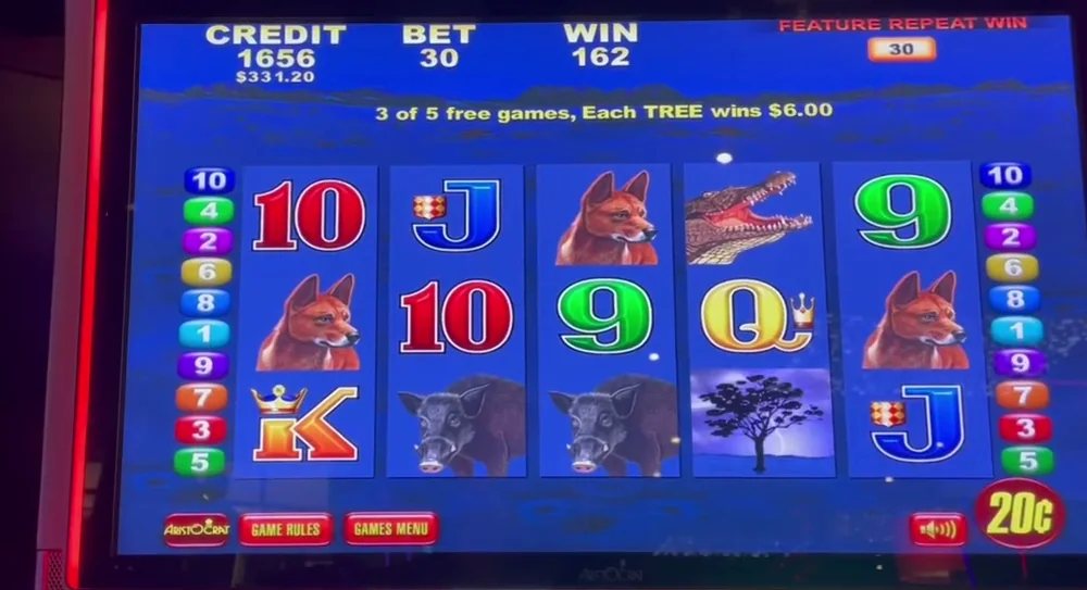 Big Red free games feature on the blue screen